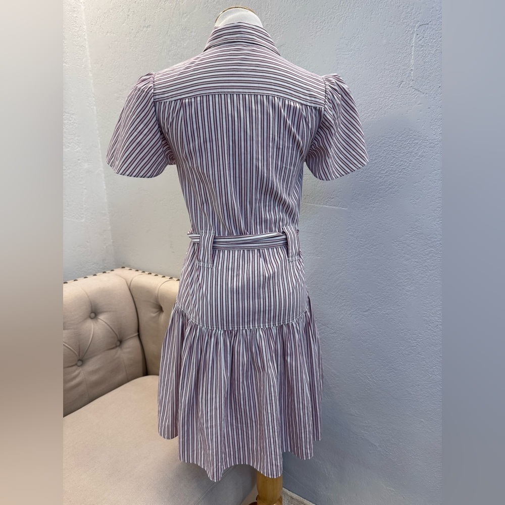 DEREK LAM 10 CROSBY Pei Striped Cotton Mini Shirtdress Color: RED MULTI 2 - Picture 6 of 12